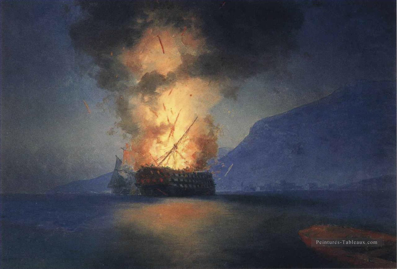 Ivan Aivazovsky explose un navire Paysage marin Peintures à l'huile